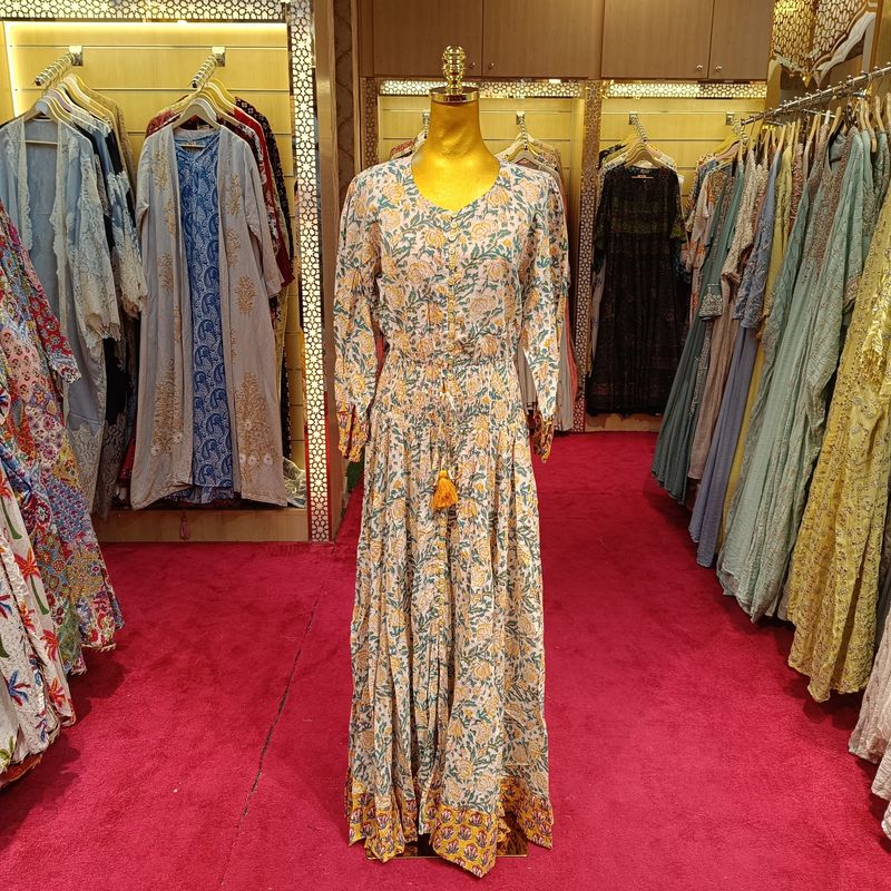 S/M  Printed Cotton Dress 57" Long Jalabiya