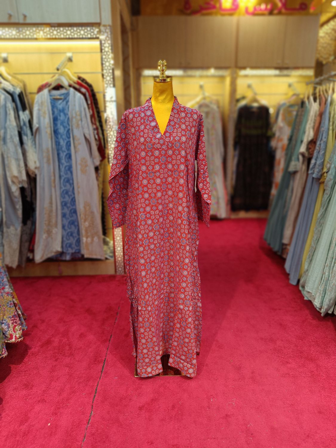 L/XL Teena Printed Cotton Dress 57" Long Jalabiya