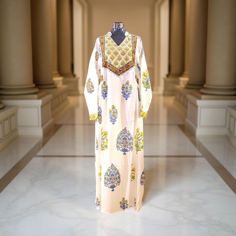 2XL/3XL Arwa Printed Cotton Dress 57" Long Jalabiya