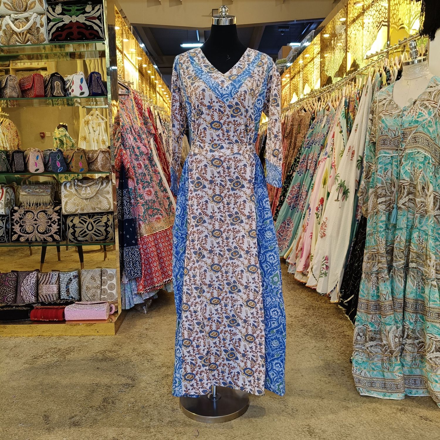 L-XL Noor Printed Cotton Dress 57" Long Jalabiya