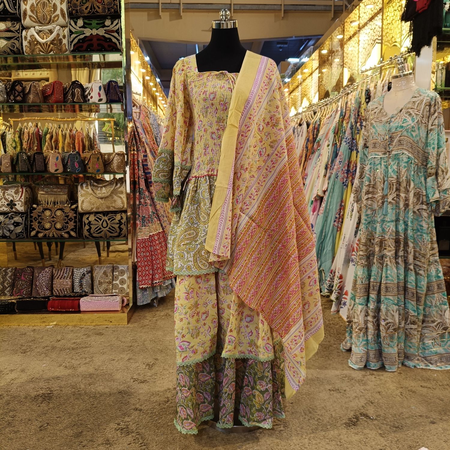 2XL/3XL Rahima Printed Cotton Dress With Sheila 57" Long Jalabiya