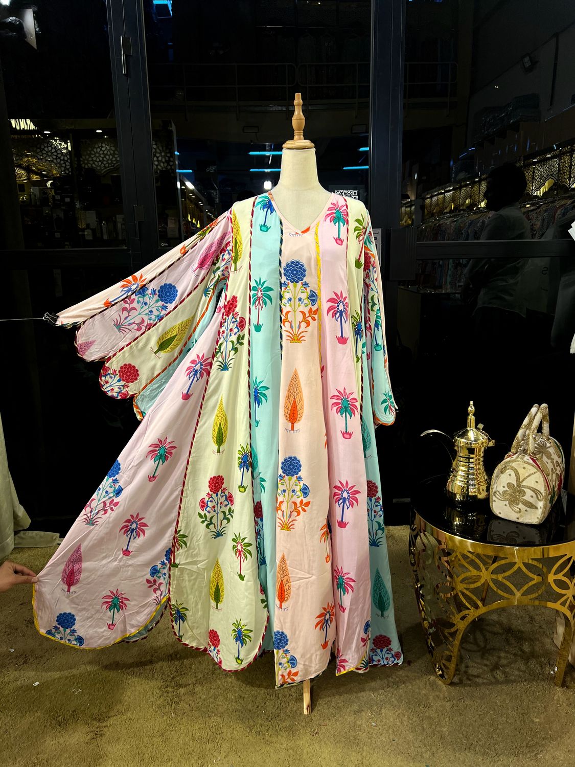 L-XL Meher Multi Rayon Dress 57" Long Jalabiya