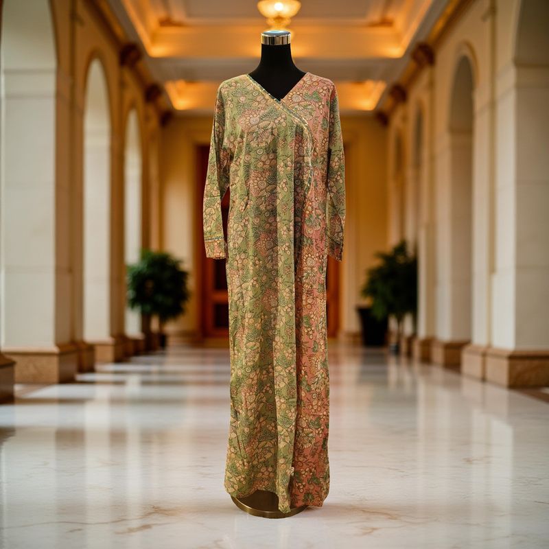 L/XL Lupines Printed Cotton Dress 57" Long Jalabiya