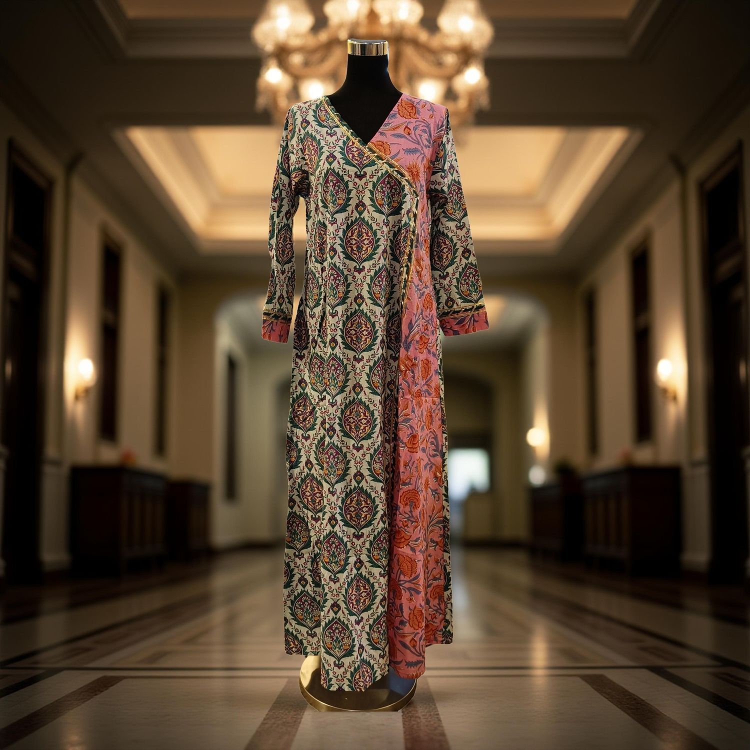 L/XL Lupines Printed Cotton Dress 57" Long Jalabiya