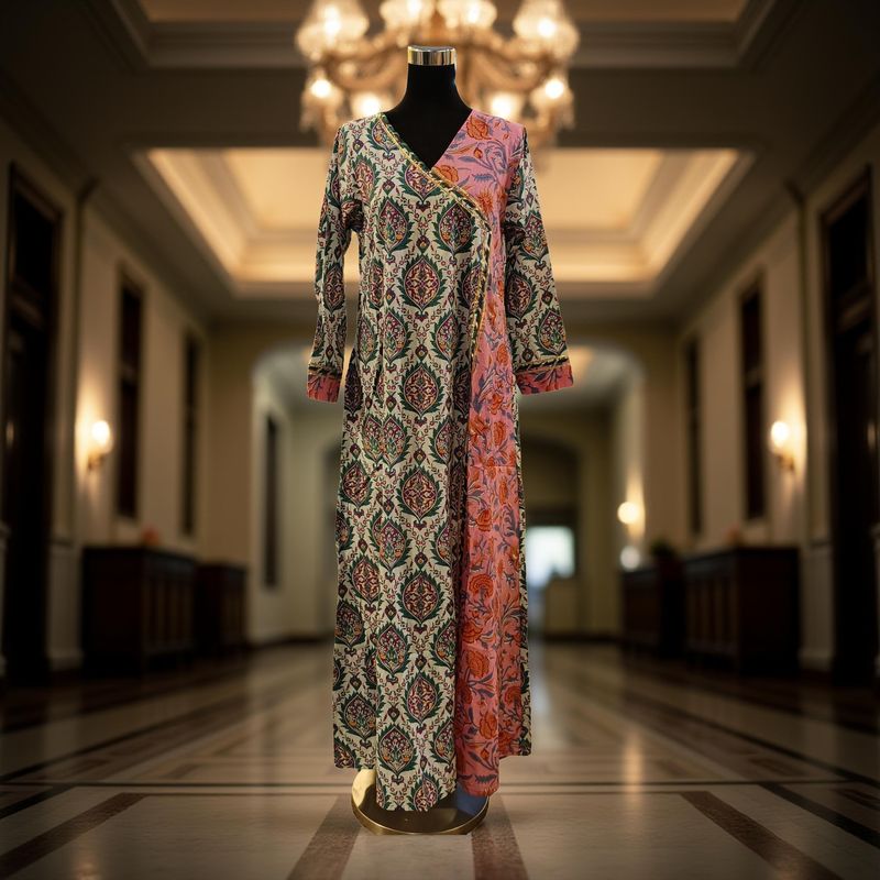 S/M Lupines Printed Cotton Dress 57" Long Jalabiya