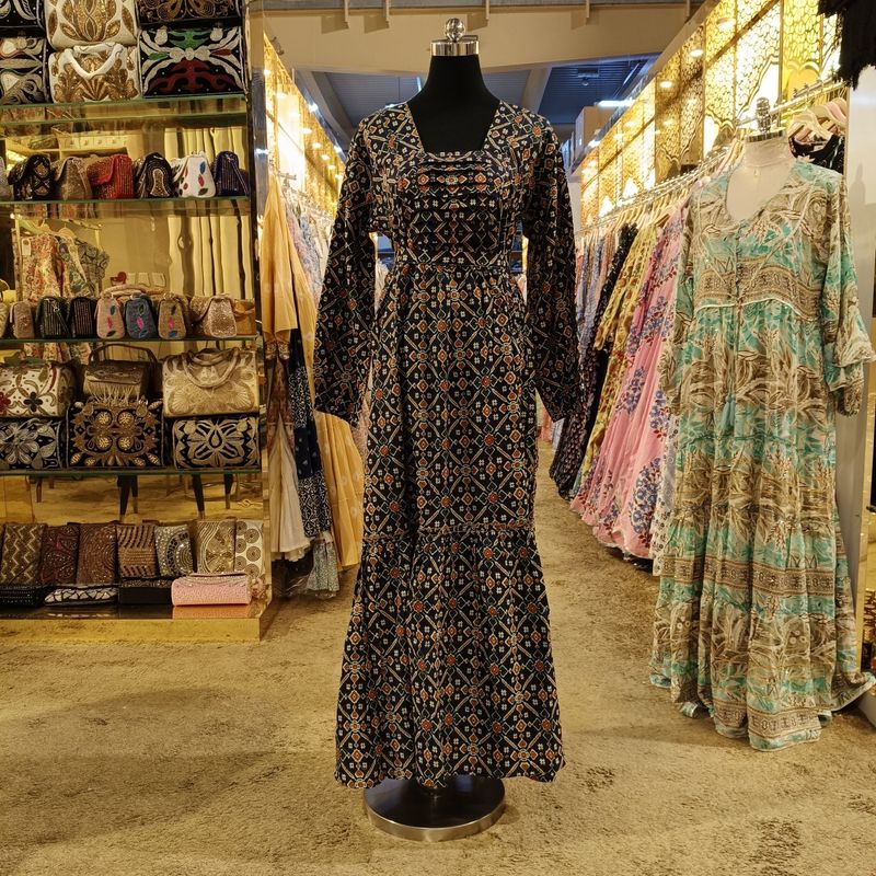 S-M Misba Printed Dress 57" Long Jalabiya