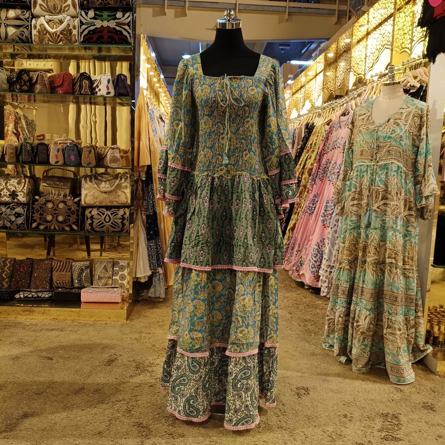 L/XL Rahima Printed Cotton Dress 57" Long Jalabiya