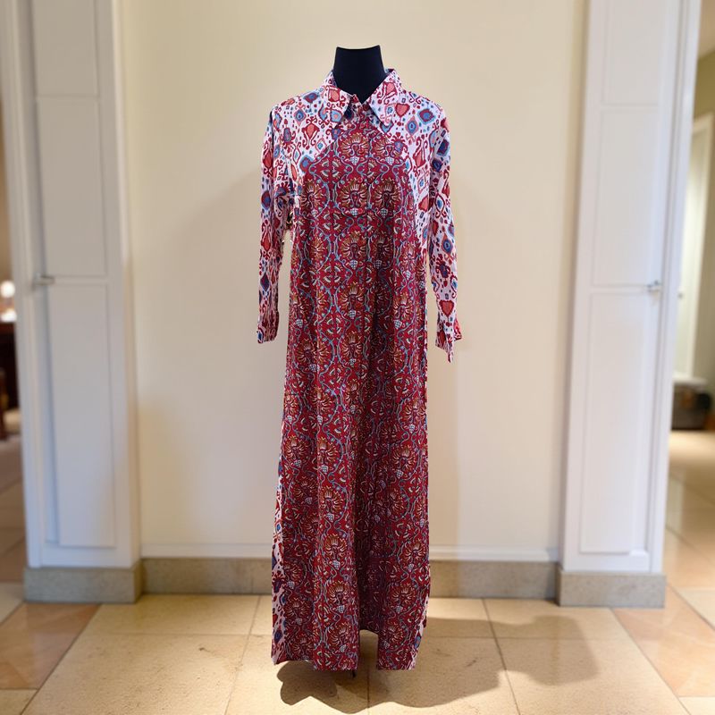 L/XL Honey Printed Cotton Dress Long 57" Jalabiya