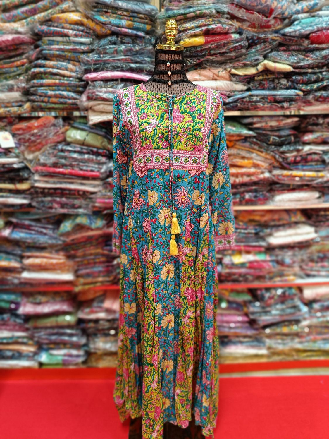 S/M  Multi Anaya Printed Cotton Dress 57"Long Jalabiya