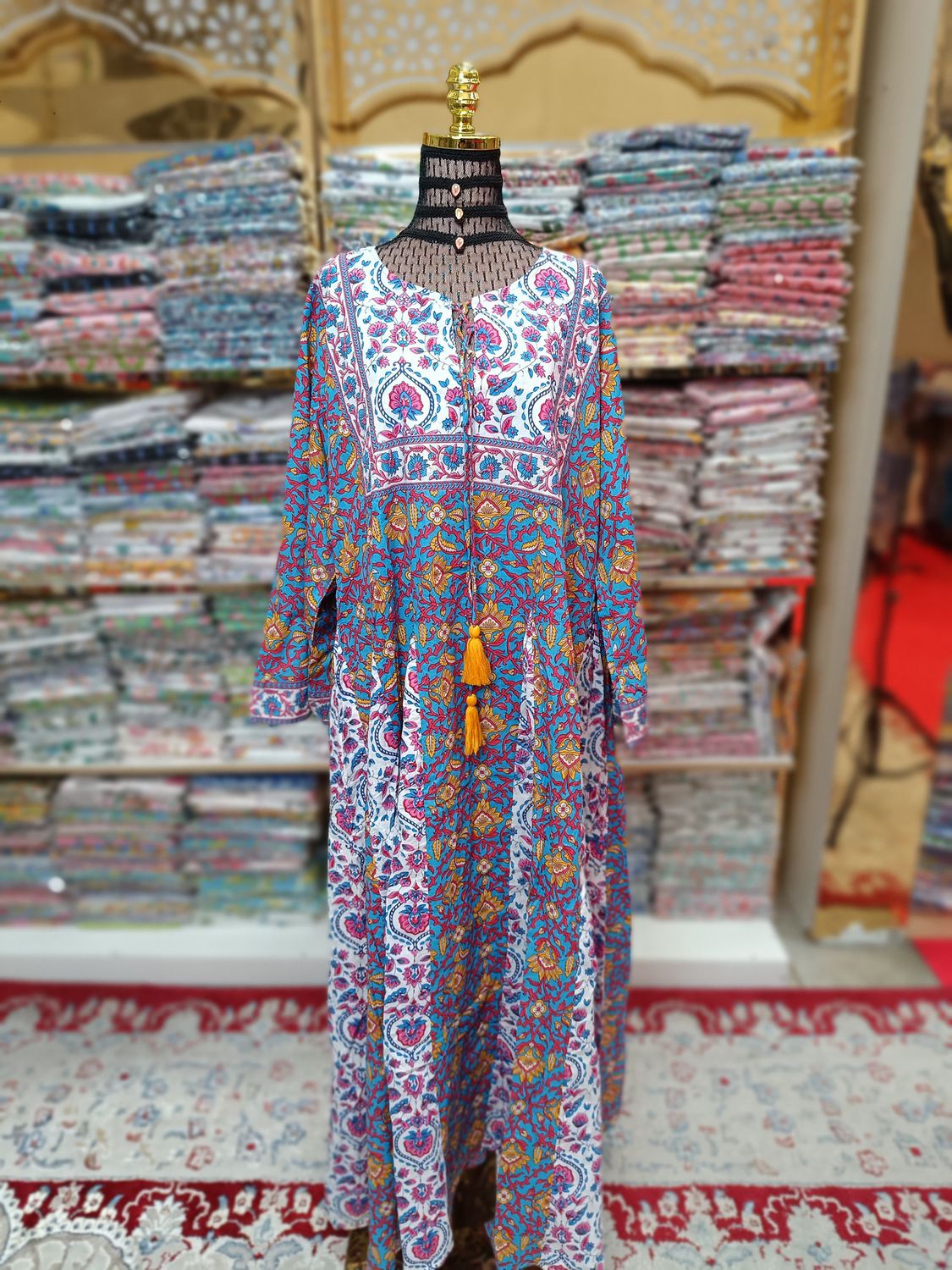 2XL/3XL Anaya Printed Cotton Dress 57"Long Jalabiya