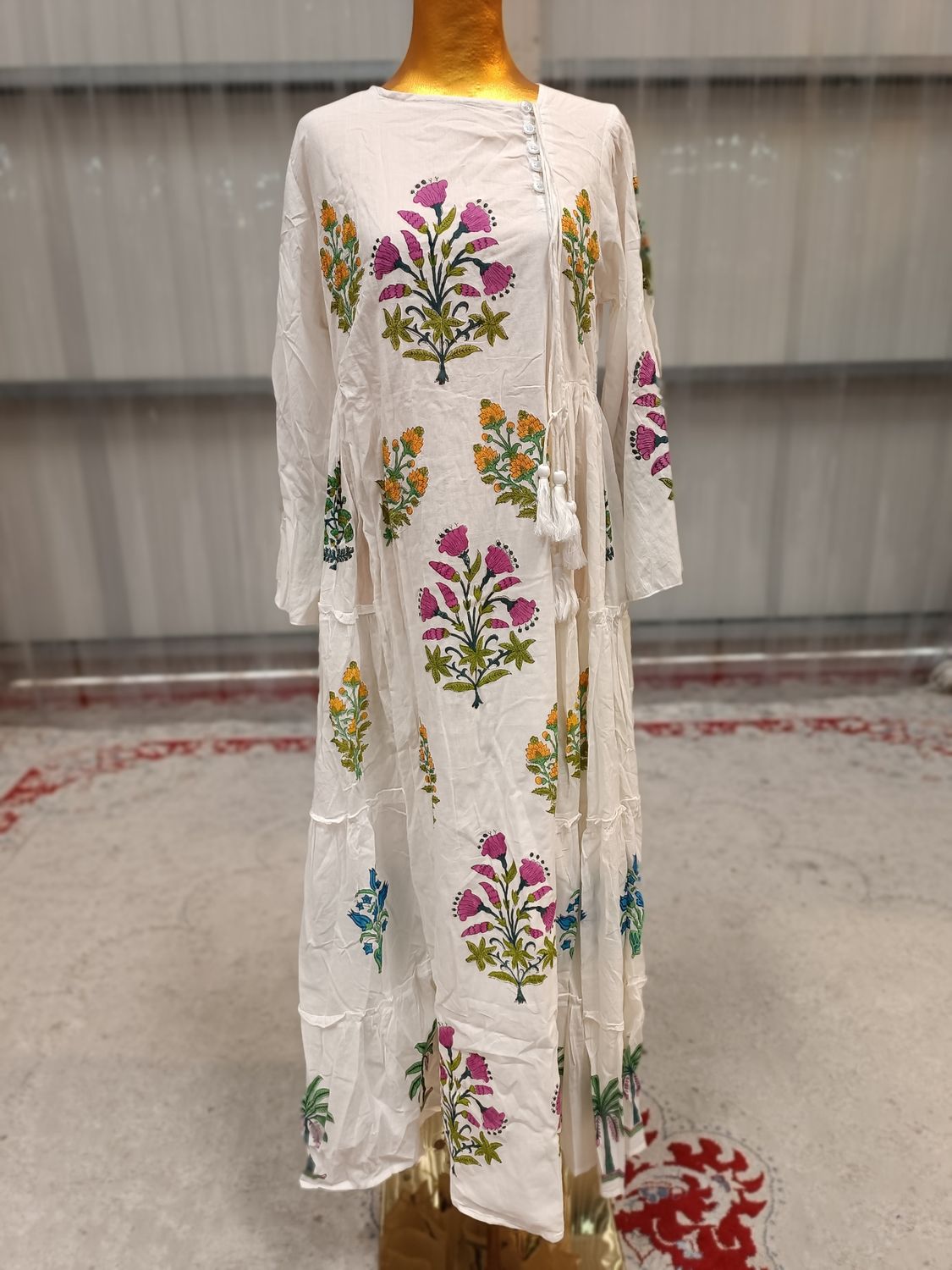 XS/S Cindrella Printed Cotton Dress 54" Long Jalabiya