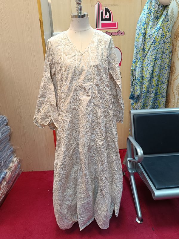 S/M Meher Multi Printed Cotton Dress 56" Long Jalabiya