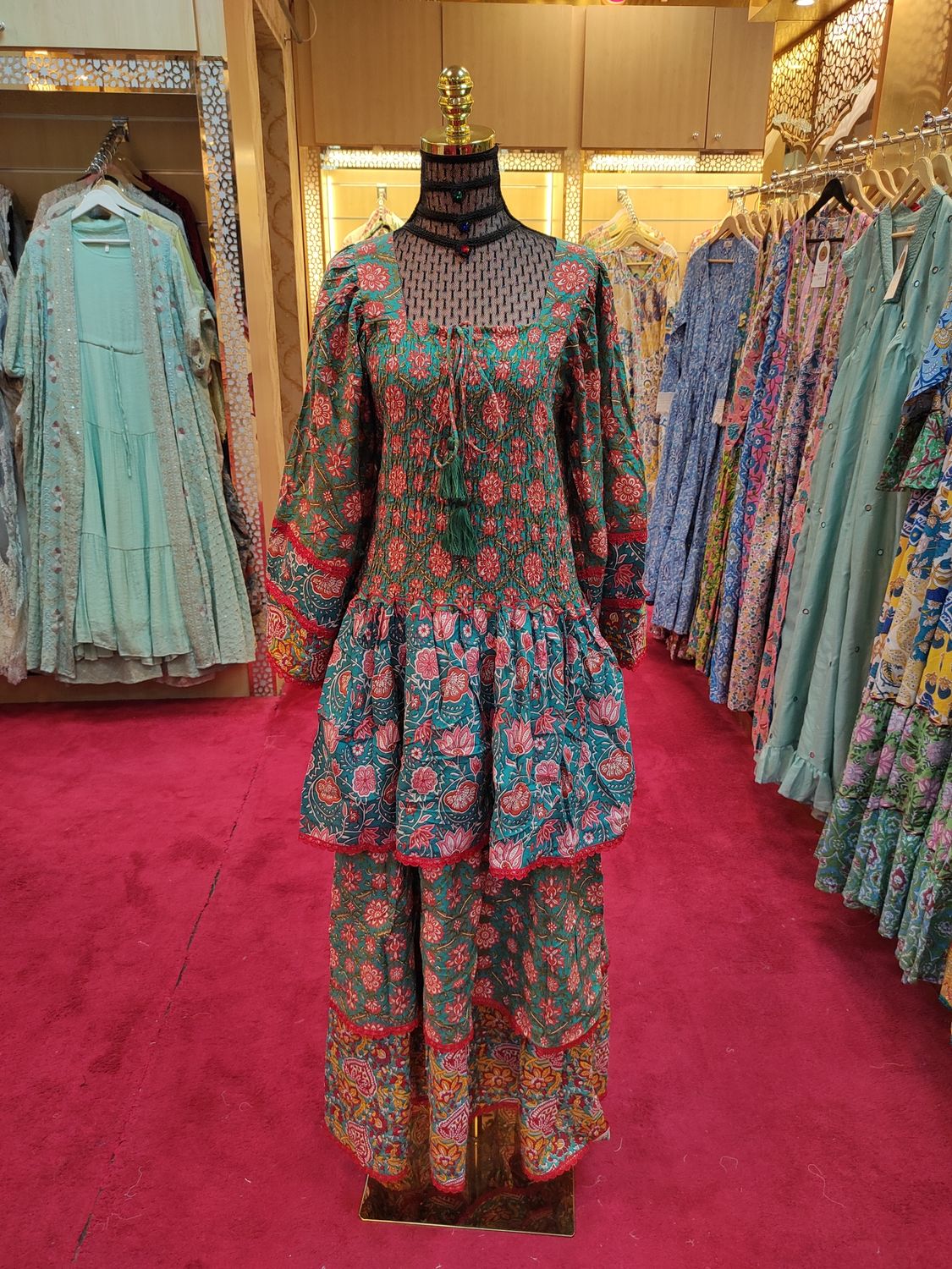 L/XL Rahima Printed Cotton Dress 57" Long Jalabiya