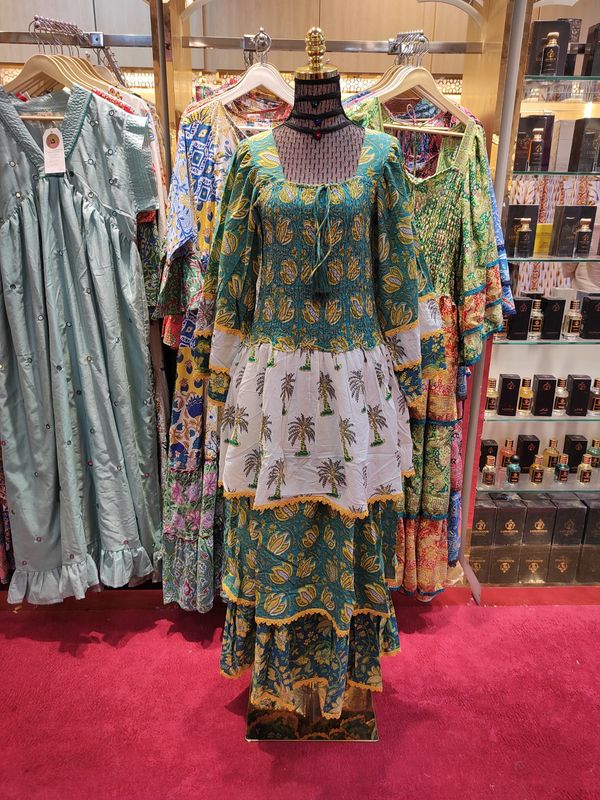 S/M Rahima Printed Cotton Dress 57" Long Jalabiya