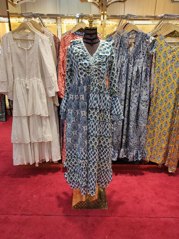 S/XS Sabah Crystal  Printed Cotton Dress 57" Long Jalabiya