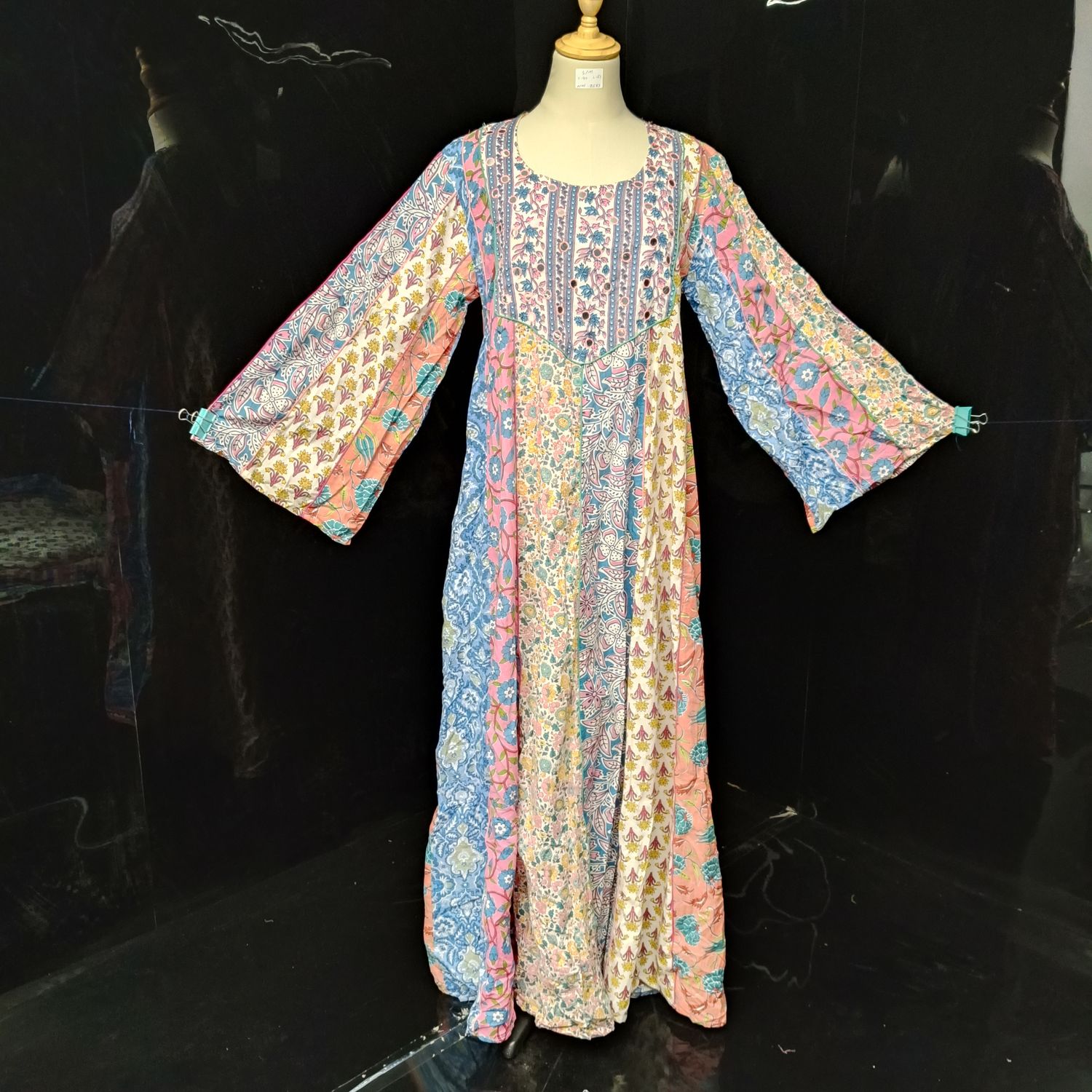 S/M Malaysia Printed Cotton Dress 57" Long Jalabiya