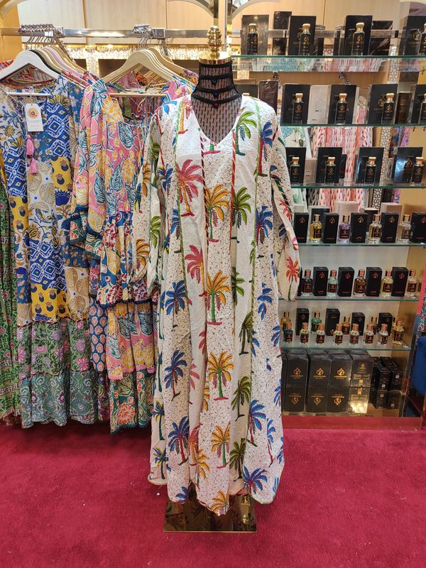 L/XL   Meher Crystal White Cotton Dress 56" Long Jalabiya