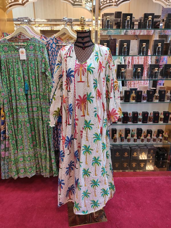 L/XL   Meher Crystal White Cotton Dress 56" Long Jalabiya