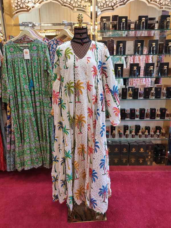 L/XL   Meher Crystal White Cotton Dress 56" Long Jalabiya