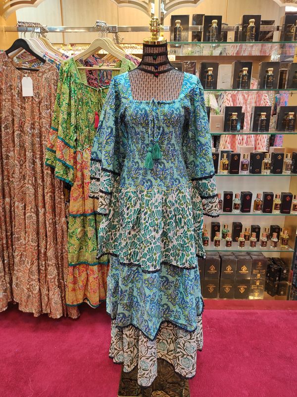 L/XL  Crystal Rahima Multi Printed Cotton  Dress 57" Long Jalabiya