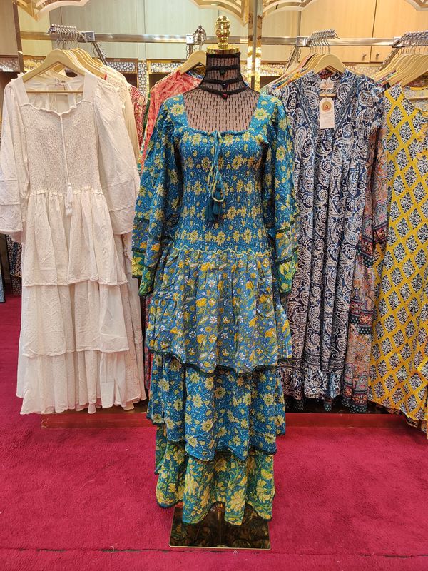 L/XL  Crystal Rahima Multi Printed Cotton  Dress 57" Long Jalabiya