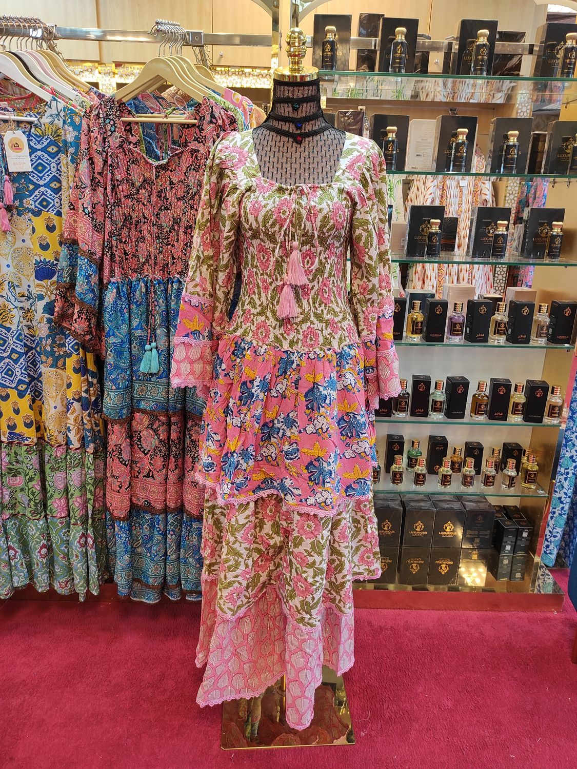 S/M   Crystal Rahima Multi Printed Cotton  Dress 57" Long Jalabiya