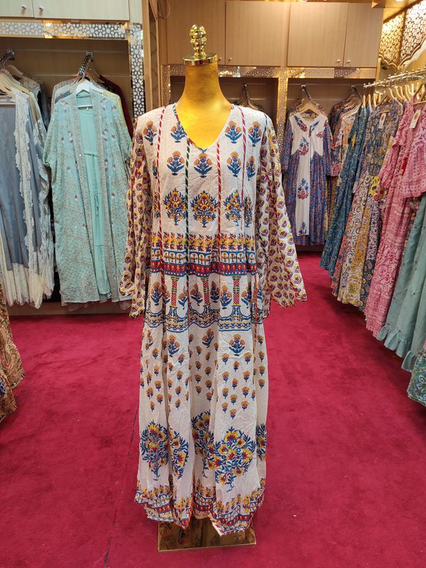 L/XL   Meher Crystal White Cotton Dress 56" Long Jalabiya