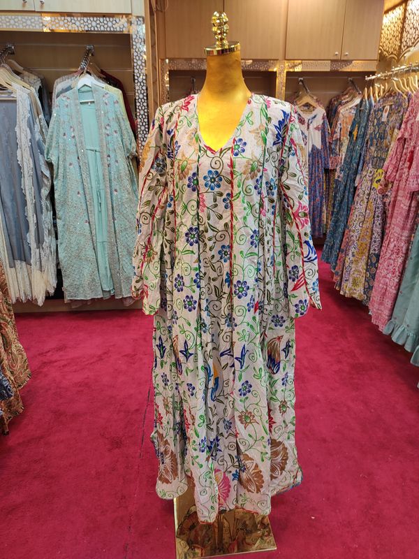 L/XL   Meher Crystal White Cotton Dress 56" Long Jalabiya