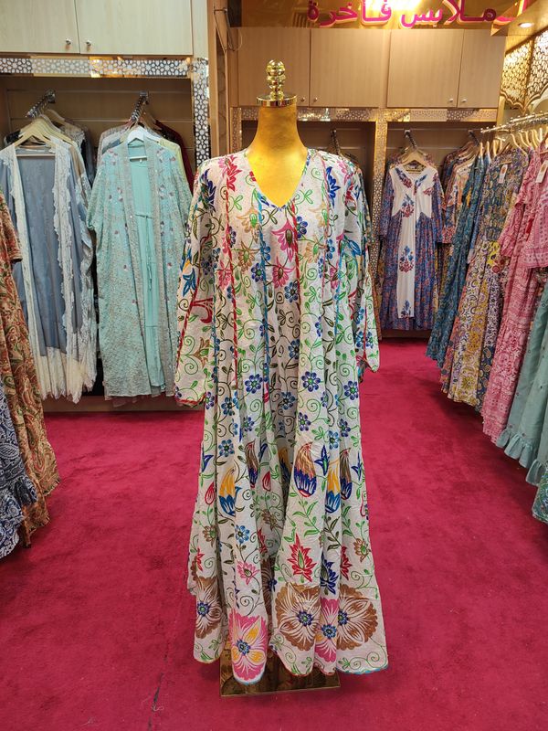 L/XL   Meher Crystal White Cotton Dress 56" Long Jalabiya