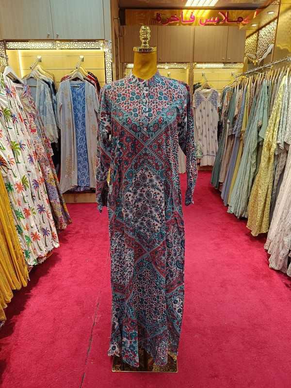 S/M Takisha Printed Cotton  Dress 57" Long Jalabiya