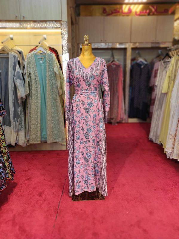 S-M  Noor Printed Cotton Dress 57" Long Jalabiya