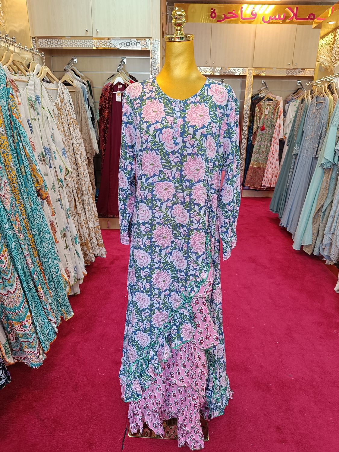 L/XL  Printed Cotton Dress 57" Long Jalabiya