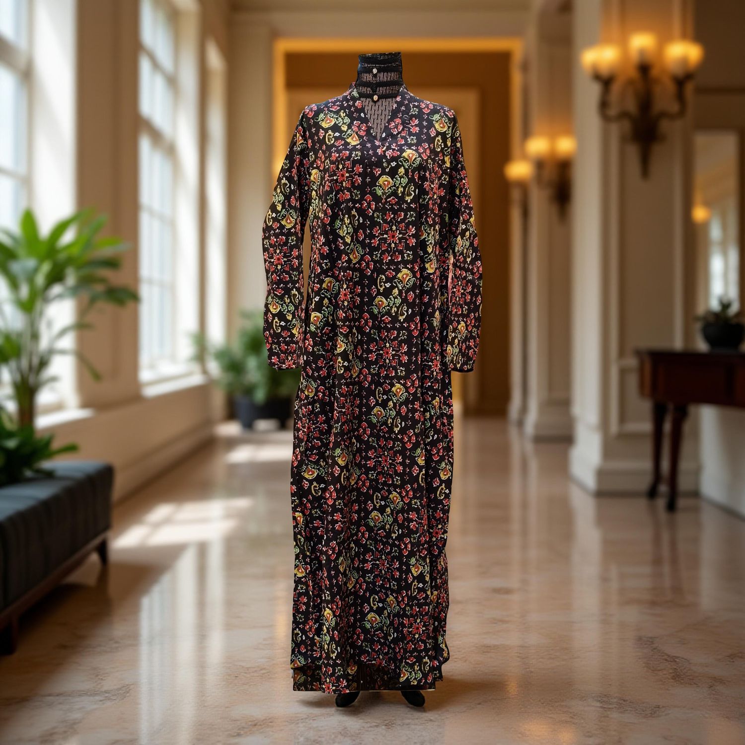 S-M Teena Printed Cotton Dress 57" Long Jalabiya