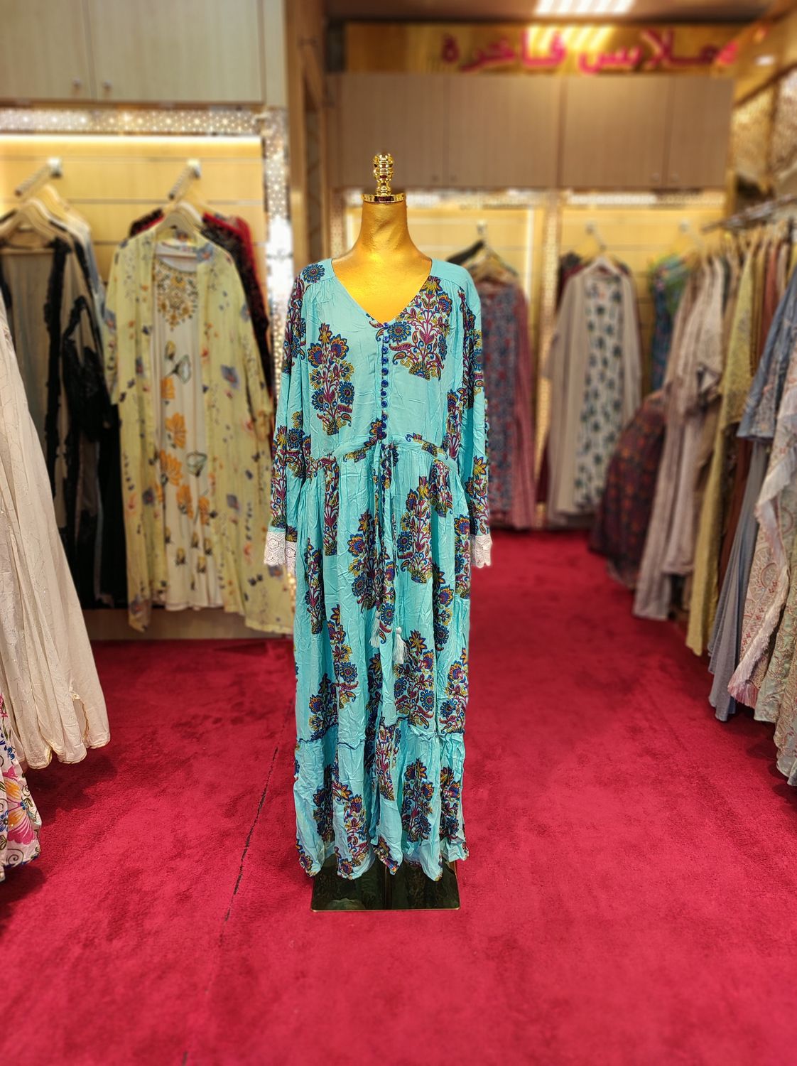 L/XL Ari Printed Cotton Dress 57" Long Jalabiya