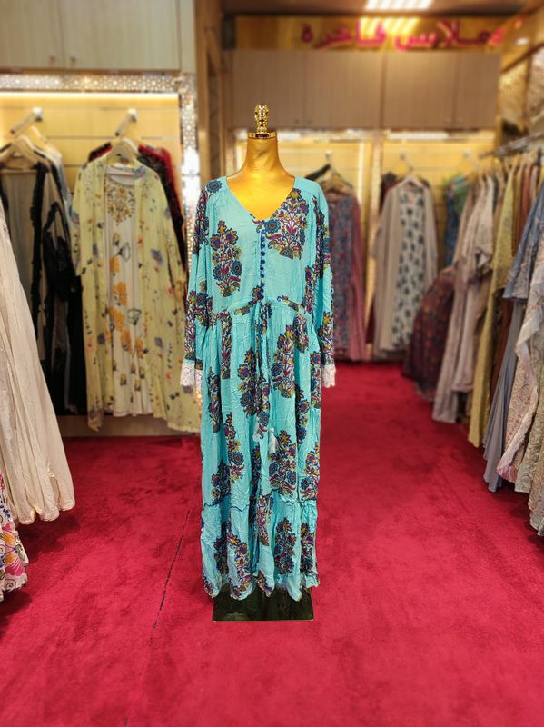 L/XL Ari Printed Cotton Dress 57" Long Jalabiya