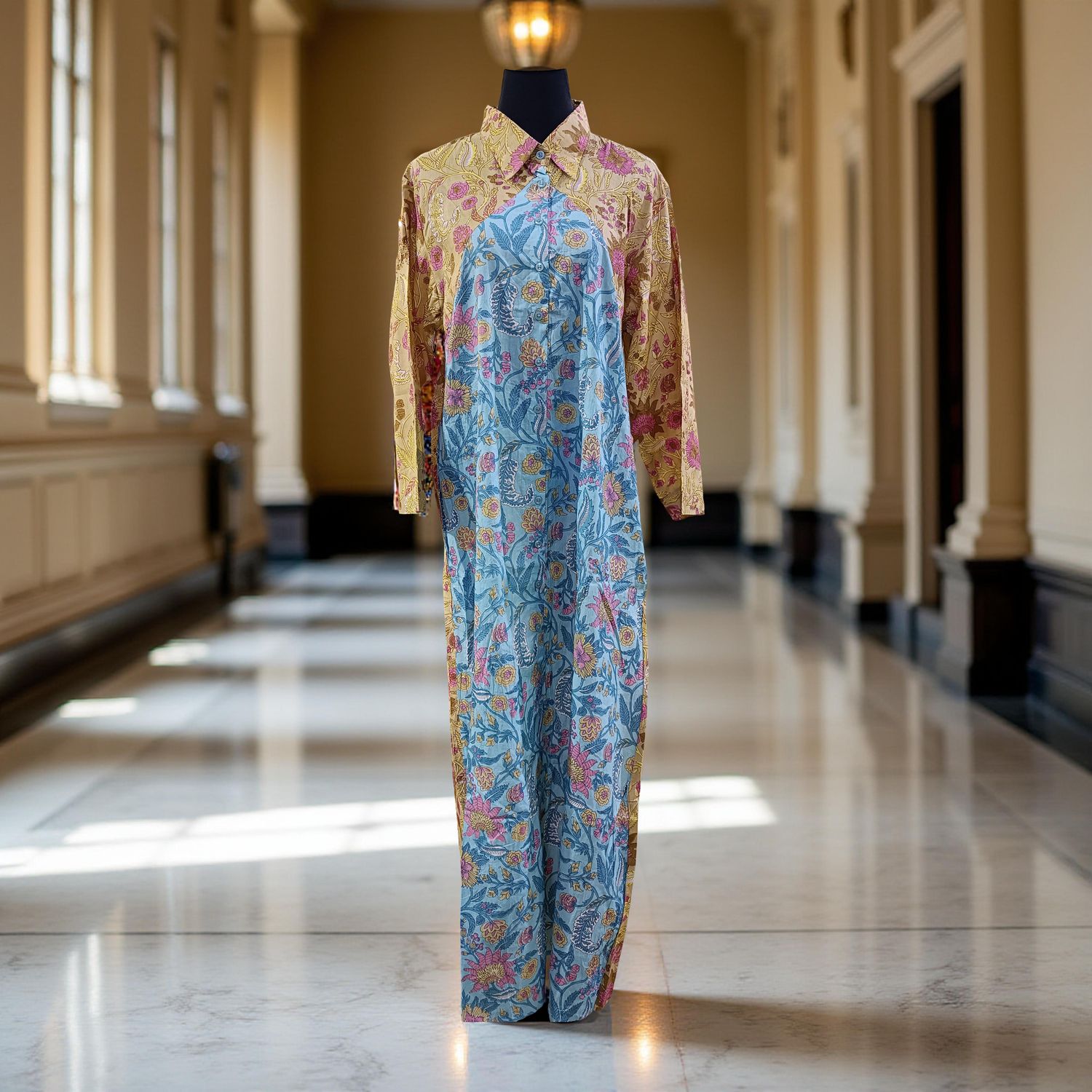 S/M Honey Printed Cotton Dress Long 57" Jalabiya