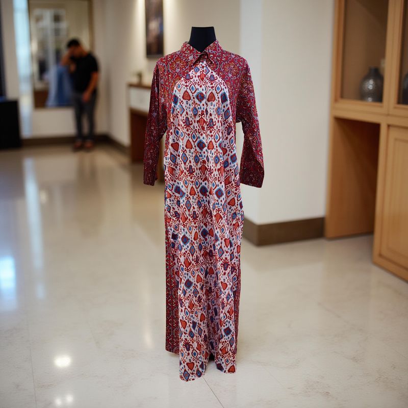 L/XL Honey Printed Cotton Dress Long 57" Jalabiya