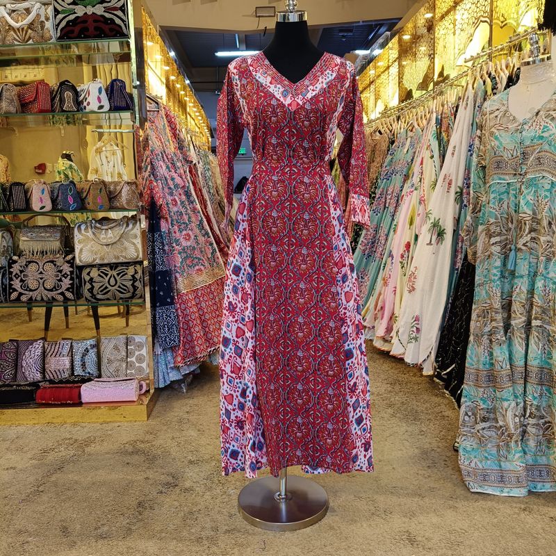 XS/S Noor Printed Cotton Dress 54" Long Jalabiya