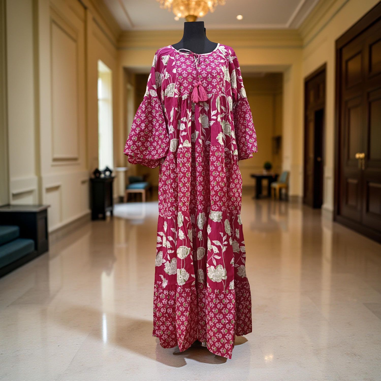 S/M Gaby Printed Cotton Dress 57" Long Jalabiya