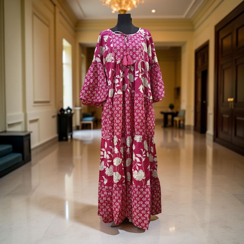 S/M Gaby Printed Cotton Dress 57" Long Jalabiya