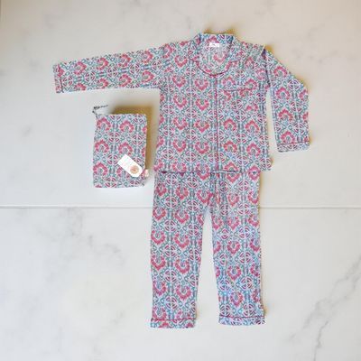 L/XL Cotton Full Sleeves Shirt Collar Neck Pajama Set