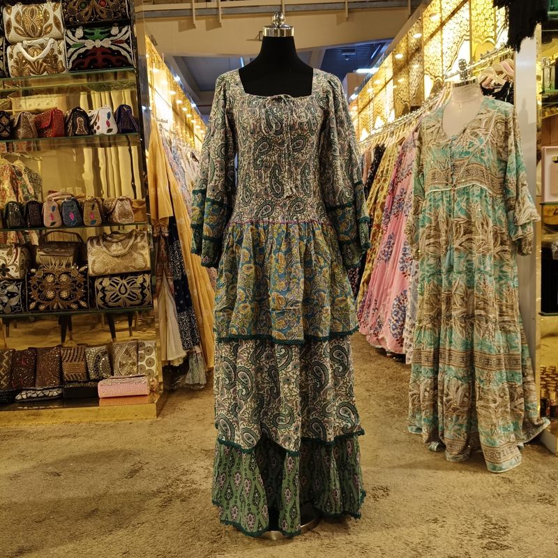 S/M Rahima Printed Cotton Dress 57" Long Jalabiya