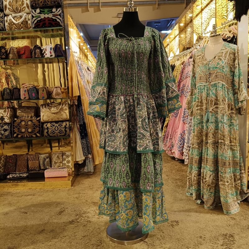 S/M Rahima Printed Cotton Dress 57" Long Jalabiya