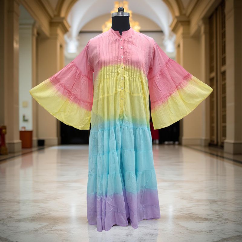 L-XL Halisa Tie-dye Printed Cotton Dress 57" Long Jalabiya