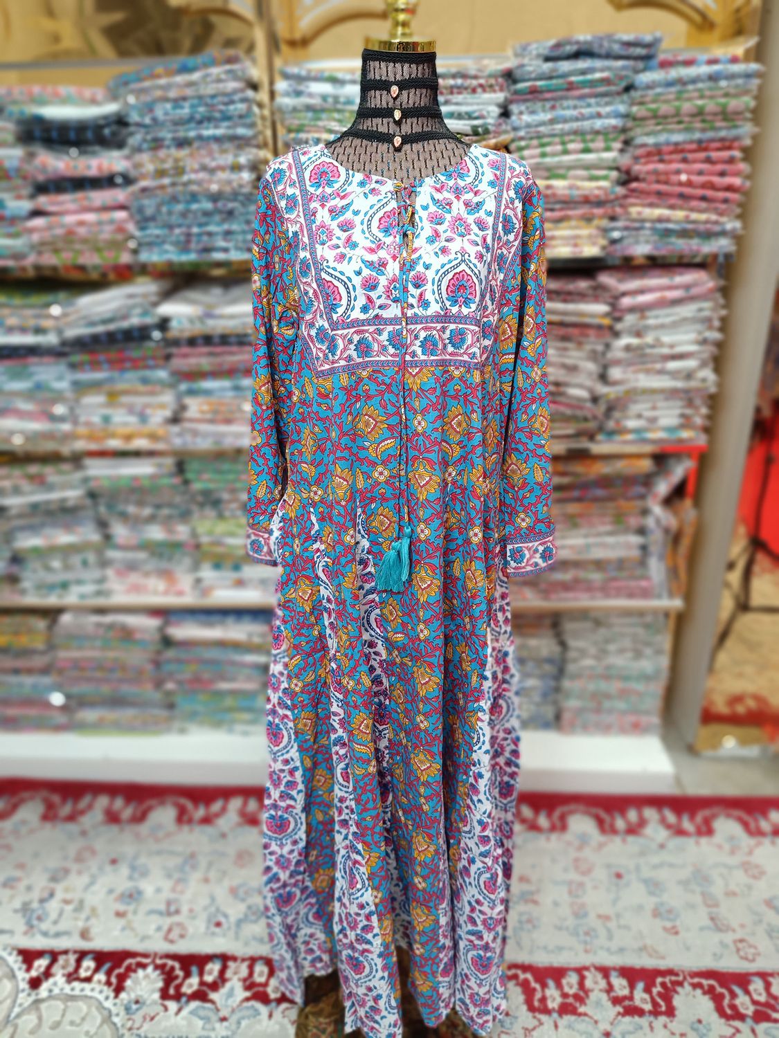 L/XL Anaya Printed Cotton Dress 57"Long Jalabiya