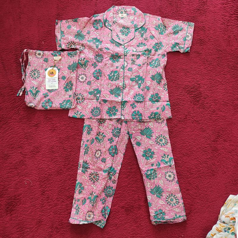 6-7 Year Pajama Cotton Short Sleeves Shirt Collar Neck Full Pajama Set