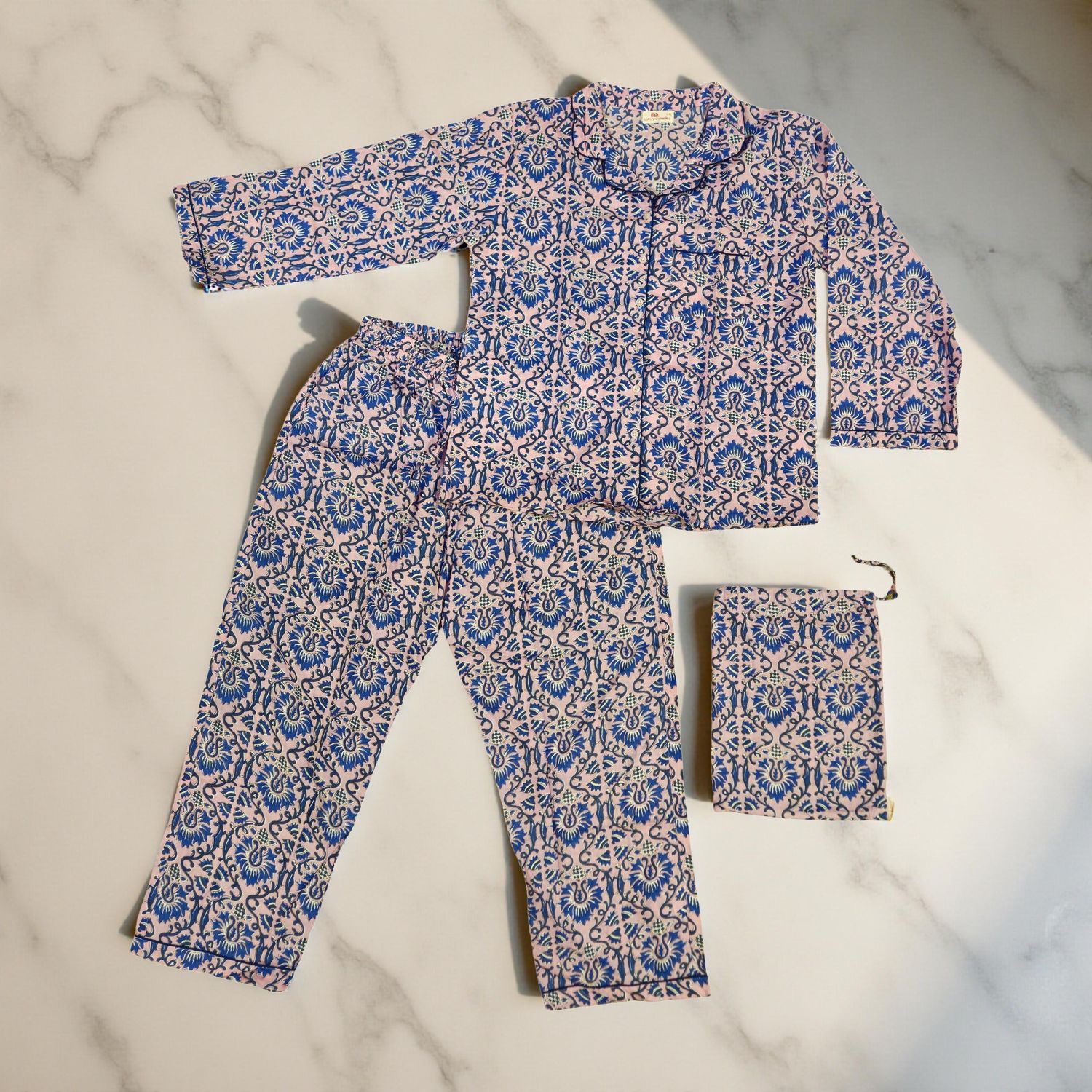 12-13 Year Full Sleeves Full Collar Neck Cotton Pink Pajamas Set