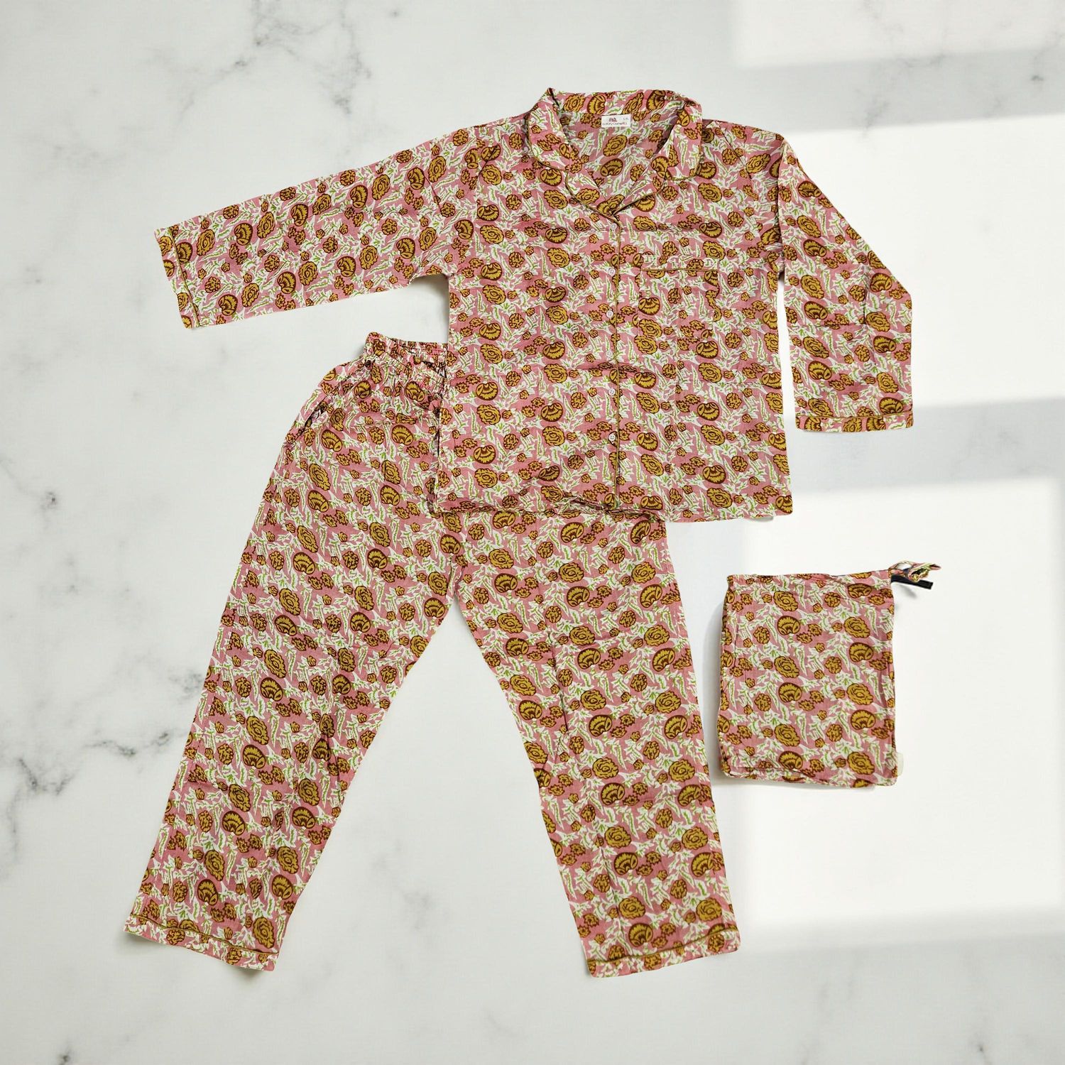 12-13 Year Full Sleeves Full Collar Neck Cotton Pink Pajamas Set