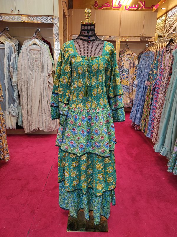 S/M Rahima Printed Cotton Dress 57" Long Jalabiya