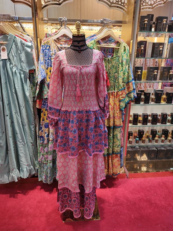 L/XL Rahima Printed Cotton Dress 57" Long Jalabiya